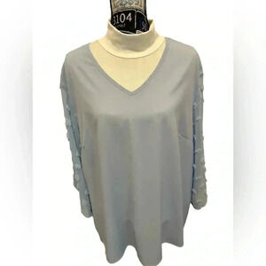 SHEIN LUNE Plus Contrast Swiss Dot Blouse Dusty Blue